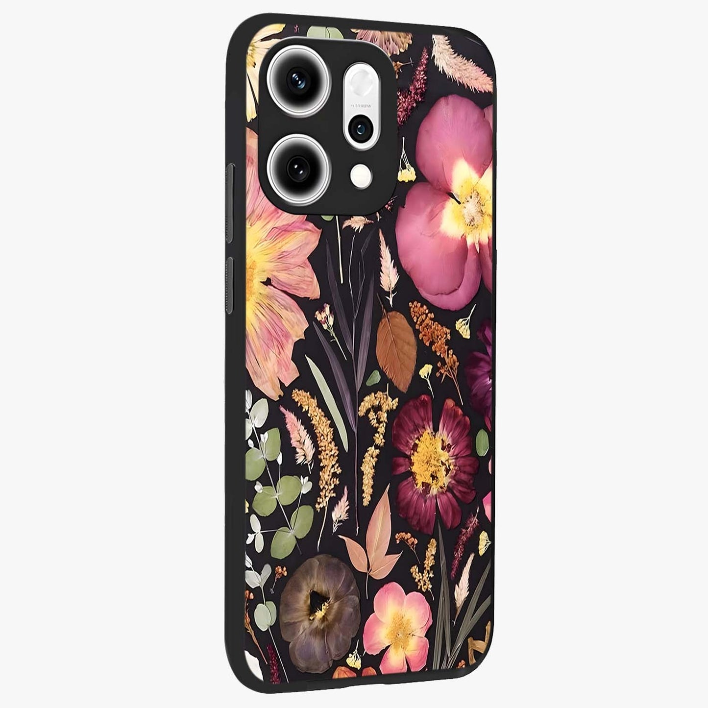 Petal Dream Tapestry Glass Case upright view showcasing detailed floral tapestry artwork with artistic nature theme.