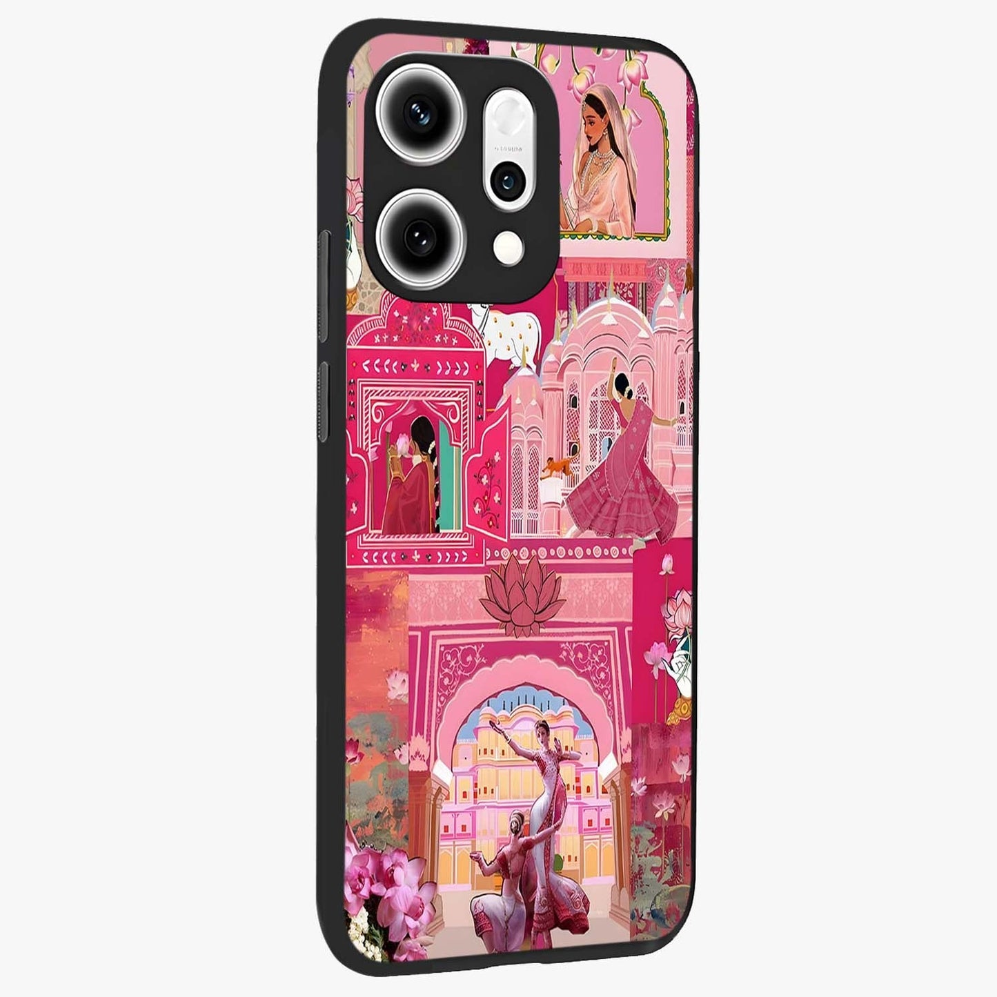 Pink Palace Muse Glass Case upright view showcasing artistic palace artwork with graceful royal theme.