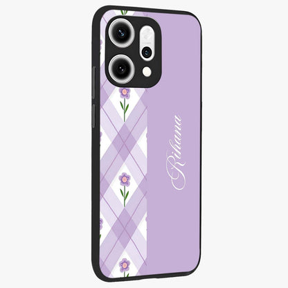 Purple Diamond Floral Glass Case upright view showcasing vibrant floral artwork with stylish geometric theme.