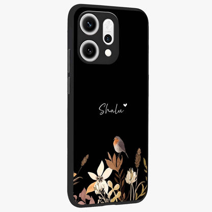 Quiet Garden Tune Custom Name Glass Case upright view showcasing serene botanical artwork with personalized aesthetic.