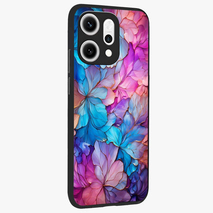 Radiant Floral Whirl Glass Case upright view showcasing lively floral artwork with decorative swirl theme.