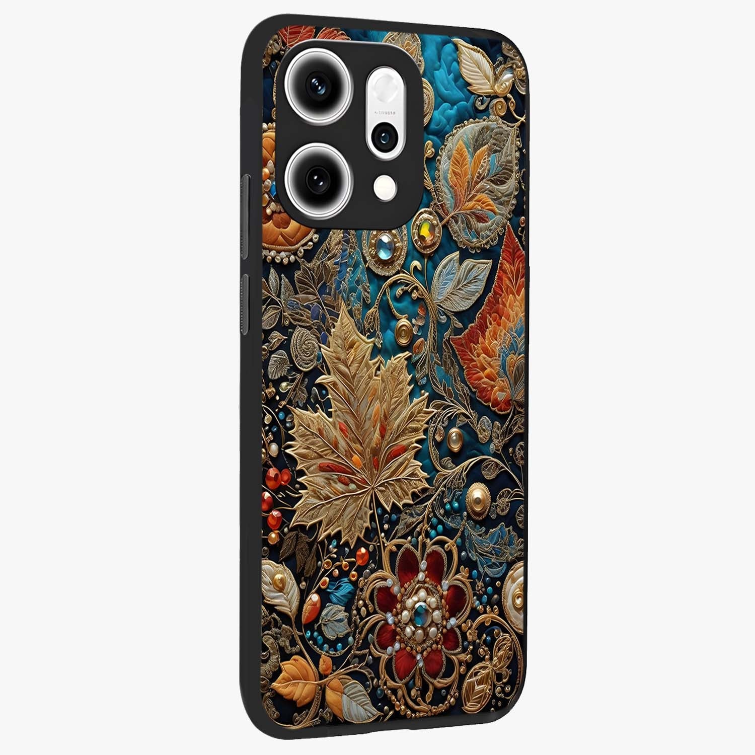 Royal Jewel Garden Glass Case upright view showcasing rich floral artwork with luxurious garden theme.