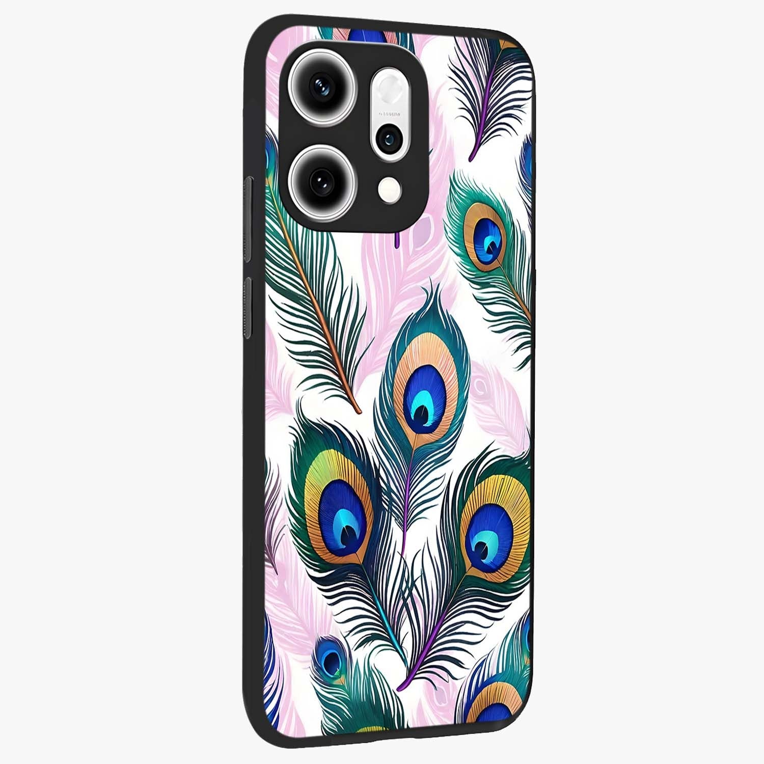 Royal Peacock Feathers Glass Case upright view showcasing elegant peacock feather artwork with decorative royal theme.