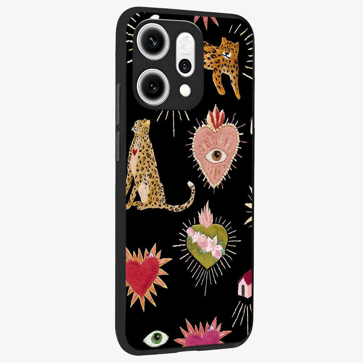 Sacred Jungle Heart Glass Case upright view showcasing vibrant jungle artwork with symbolic heart theme.
