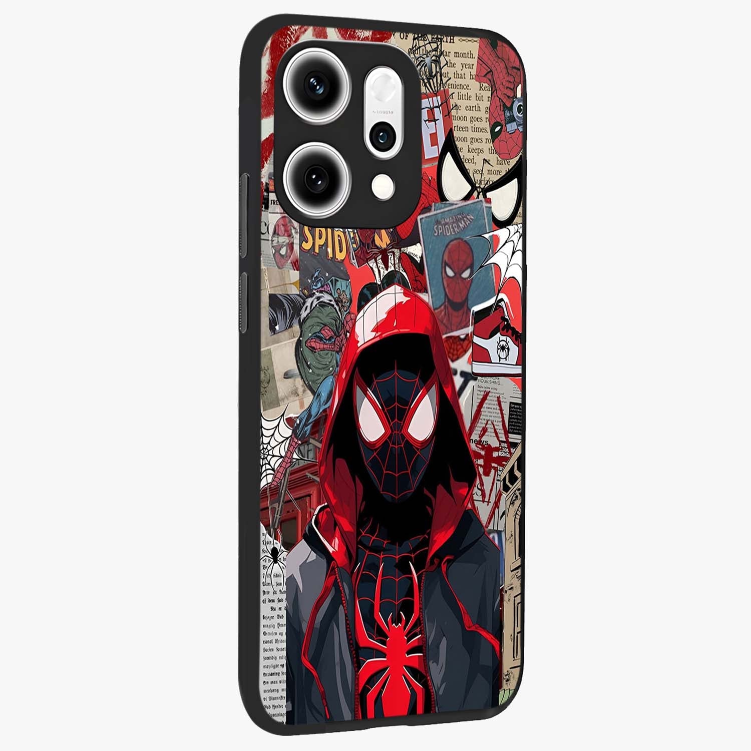 Spider Collage Street Glass Case upright view showcasing bold superhero artwork with urban street theme.