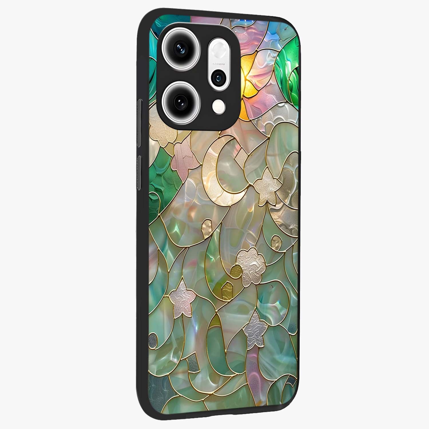 Stained Sunrise Glow Glass Case upright view showcasing colorful sunrise artwork with warm morning theme.