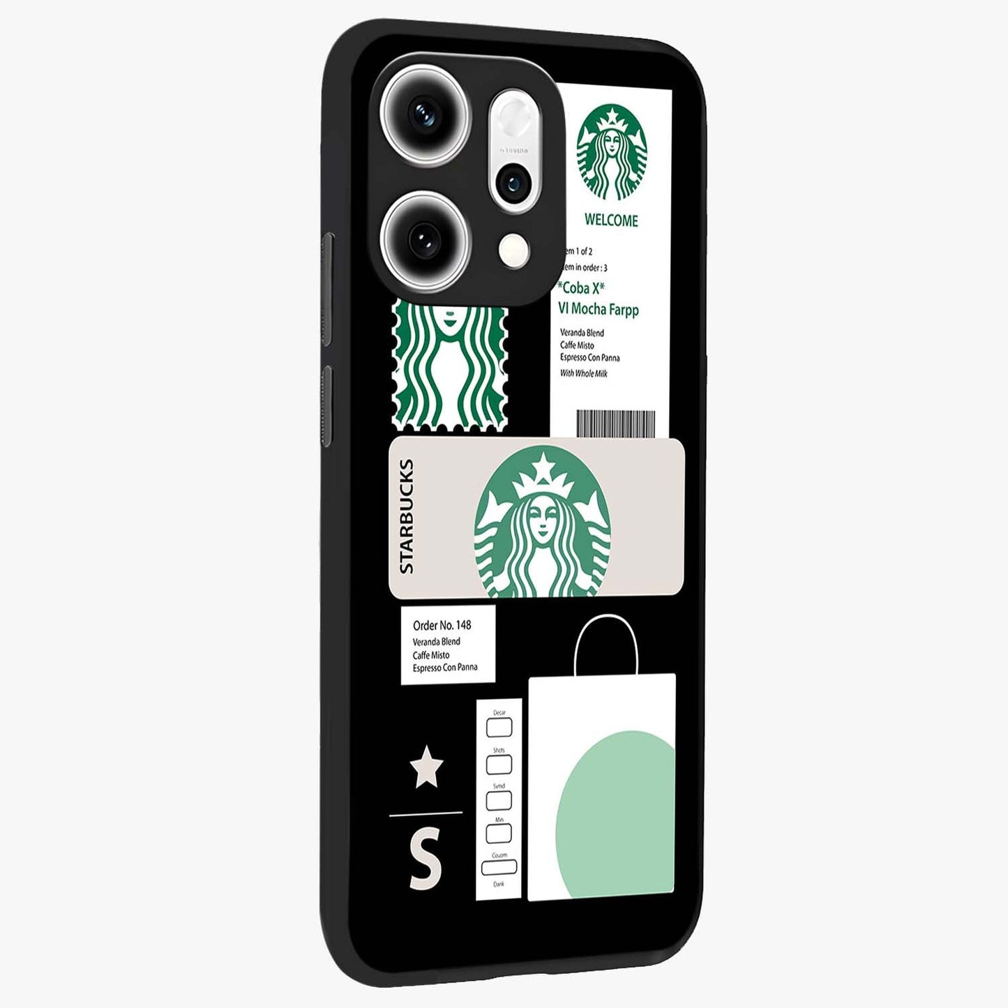 Starbucks Mocha Glass Case upright view showcasing trendy coffee inspired artwork with modern lifestyle theme.