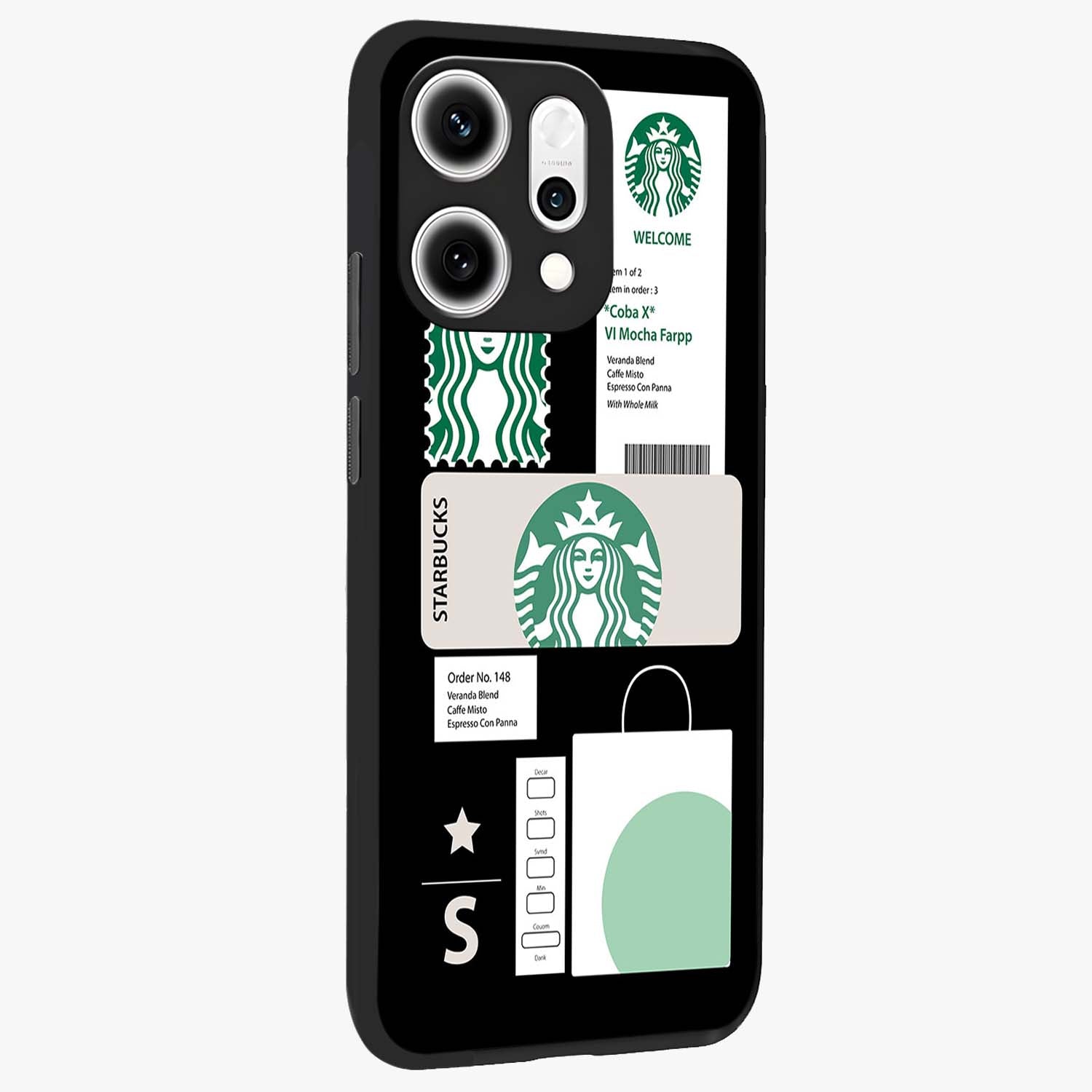 Starbucks Mocha Glass Case upright view showcasing trendy coffee inspired artwork with modern lifestyle theme.