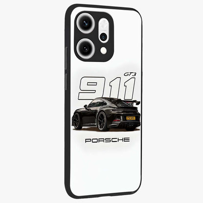 Turbo Legacy Icon Glass Case upright view showcasing bold racing inspired artwork with classic car theme.
