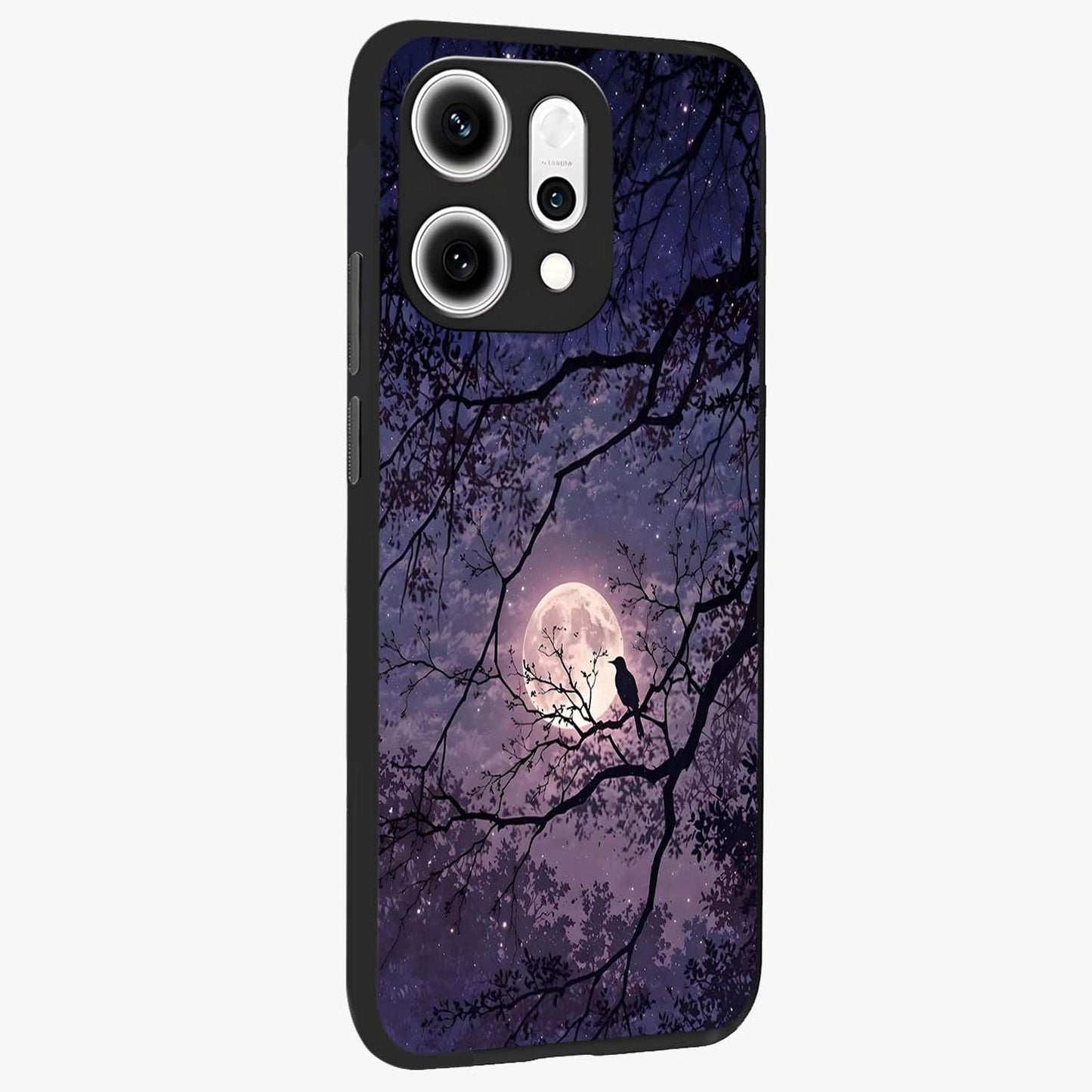 Whispering Moon Silence Glass Case upright view showcasing peaceful moon artwork with tranquil celestial theme.
