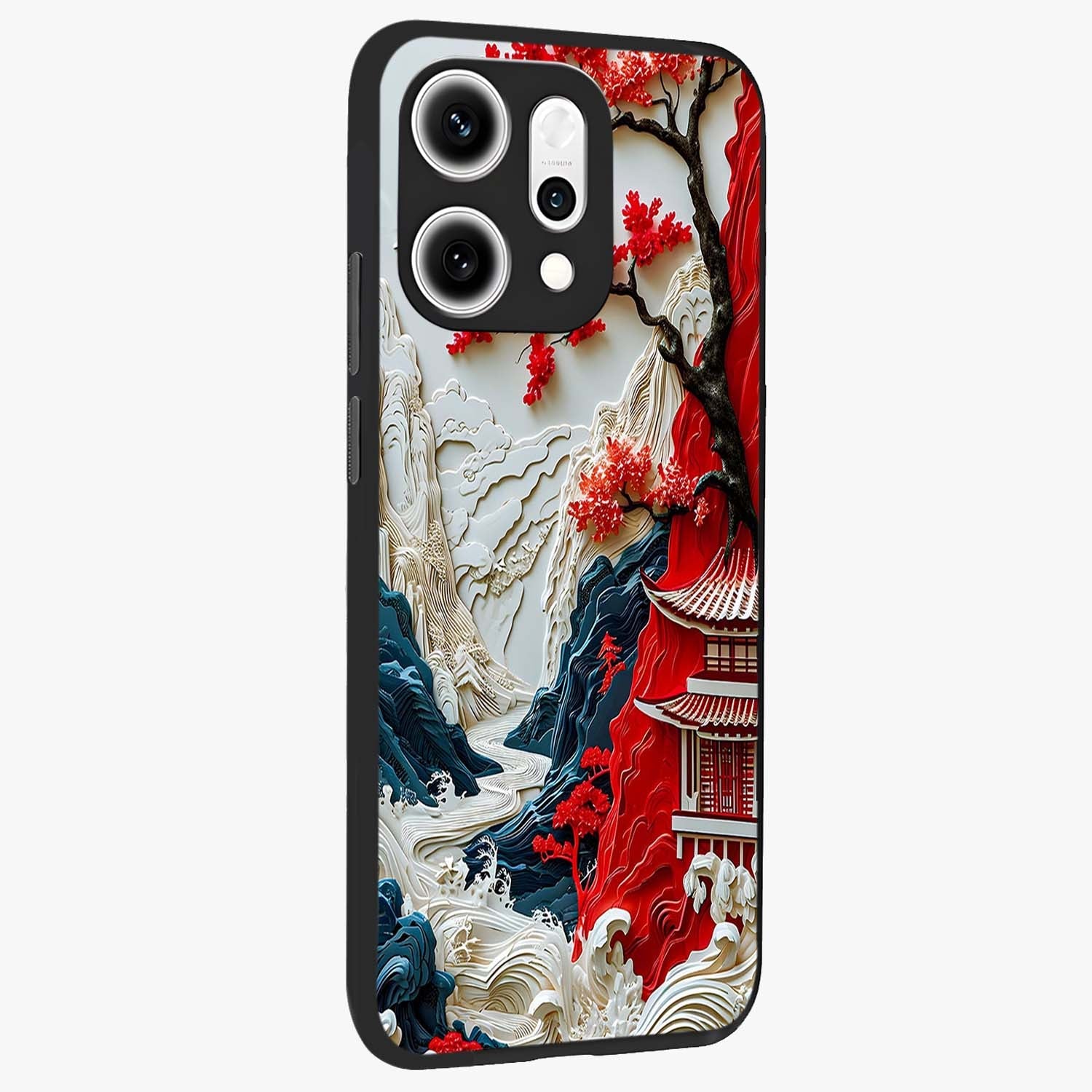 Whispers Of Sakura Waves Glass Case upright view showcasing delicate cherry blossom artwork with elegant nature theme.