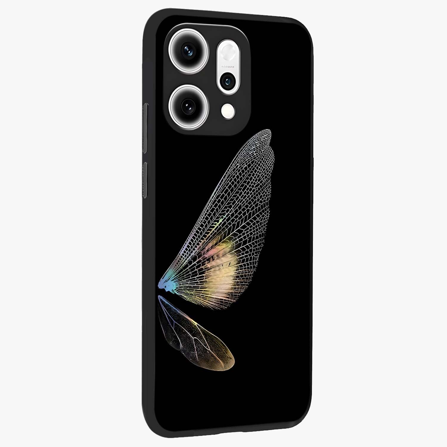 Whispers Of Wings Glass Case upright view showcasing elegant wing artwork with light airy theme.
