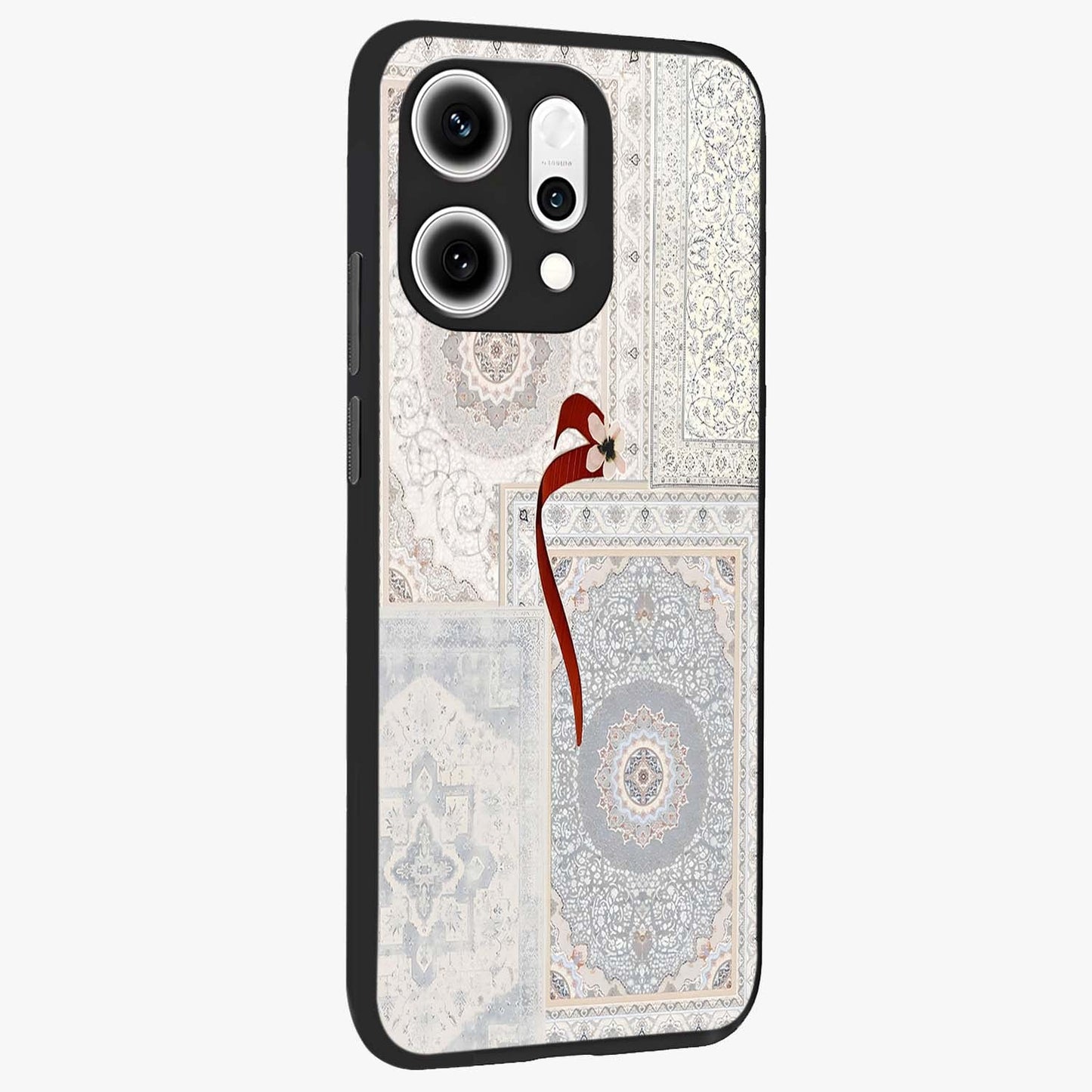 White Aesthetic Bow Glass Case upright view showcasing delicate ribbon bow artwork with cute minimalist theme.