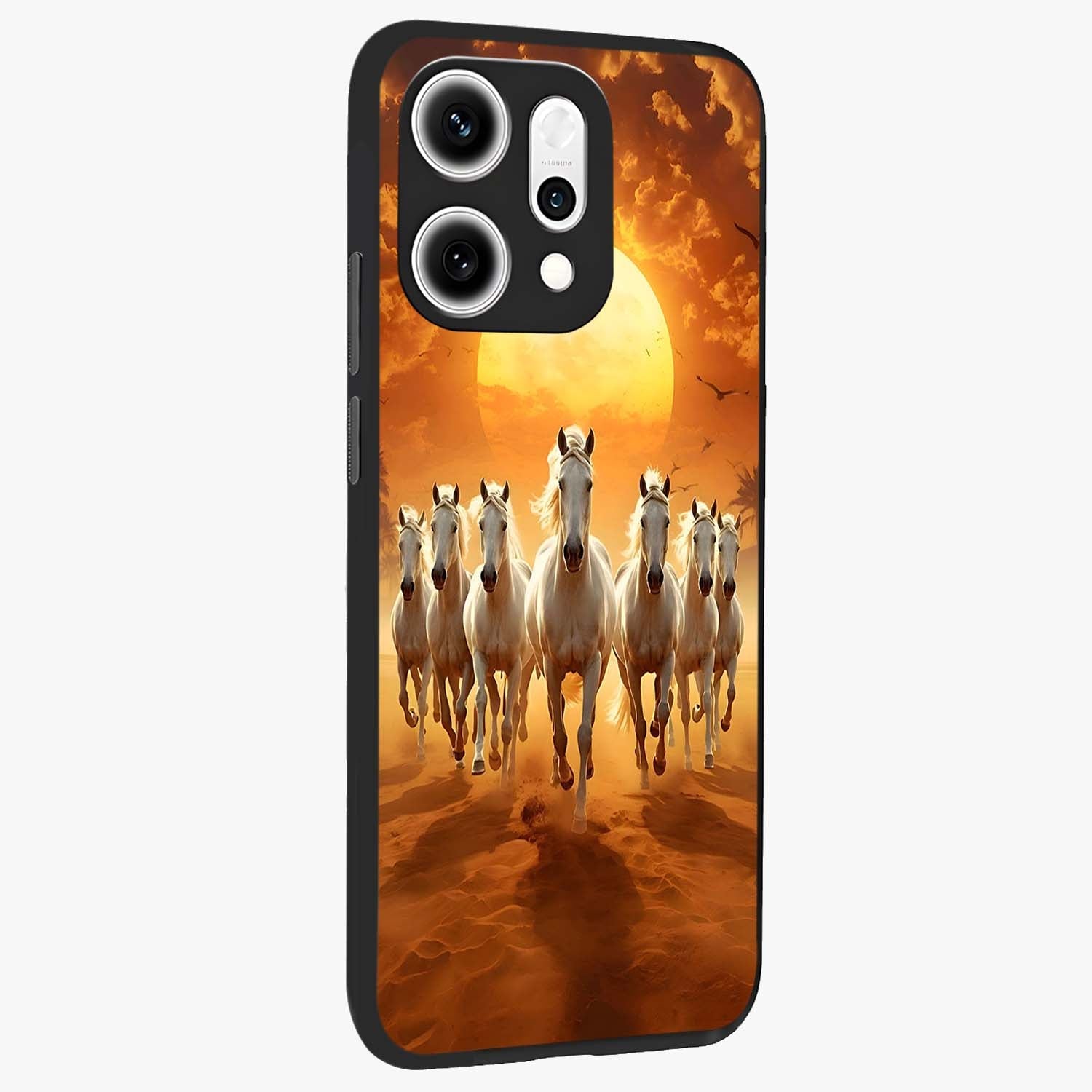 Wild Sunset Majesty Glass Case upright view showcasing dramatic sunset artwork with bold nature theme.