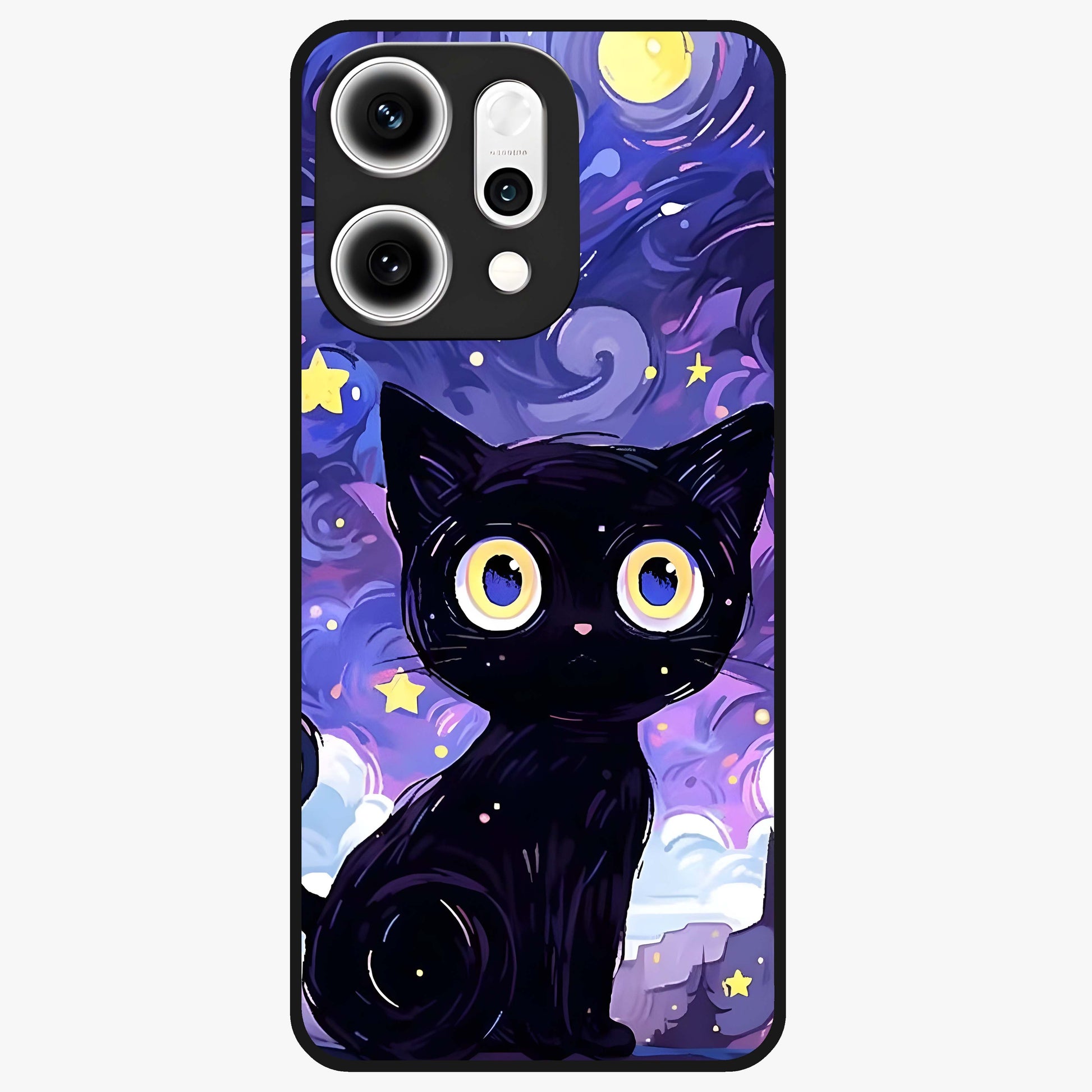 Abstract Cat Art Glass Case showing flat back view with artistic cat illustration and glossy glass finish.