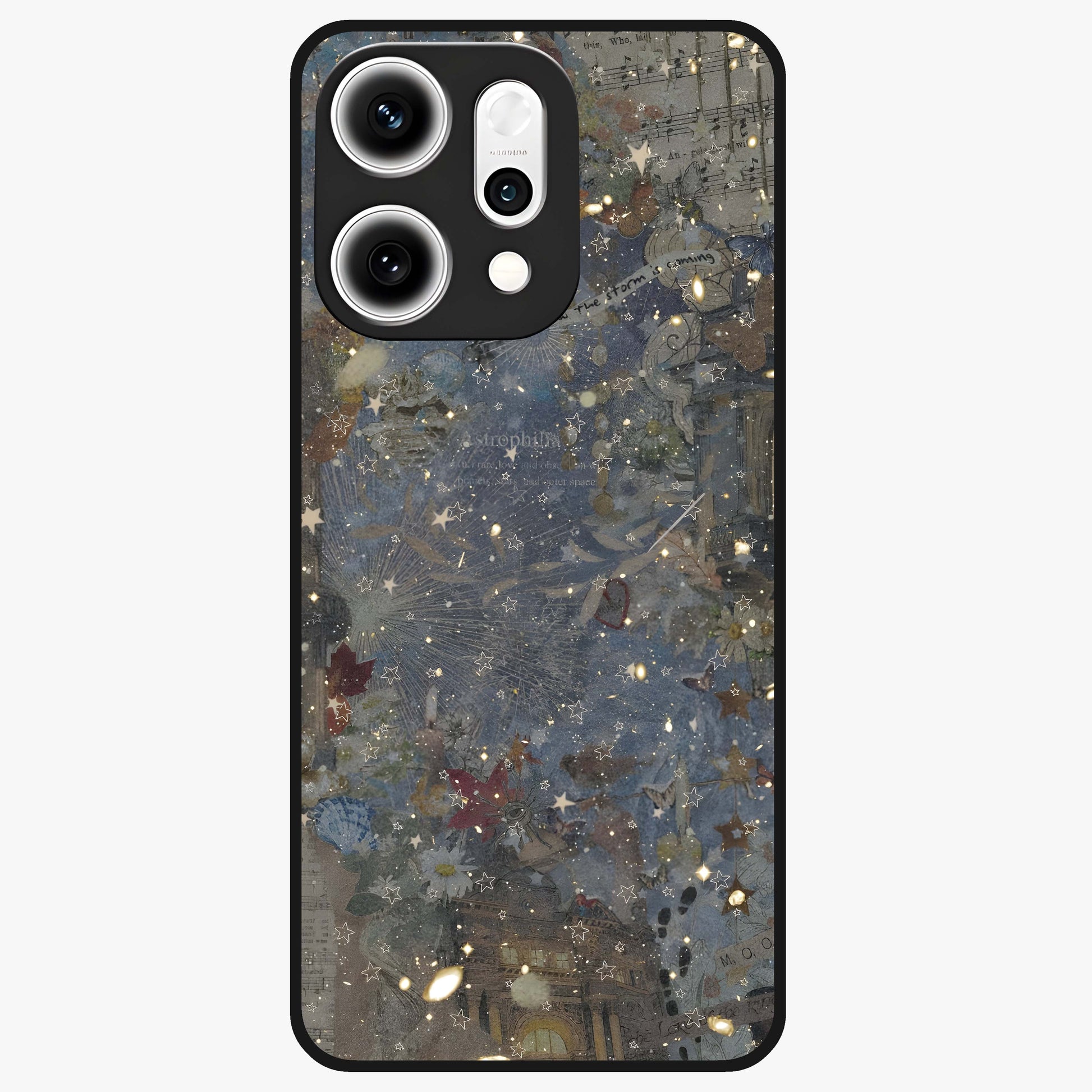 Aesthetic Astrolophia Glass Case showing flat back view with dreamy aesthetic design and glossy glass finish.