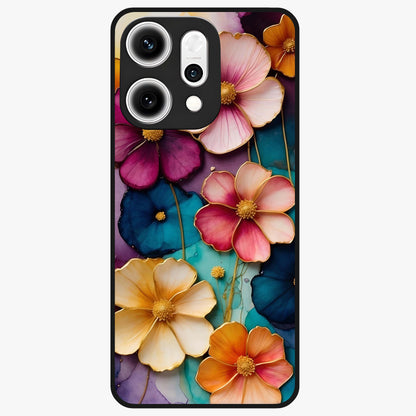 Artlyn Grace Flower Pattern Glass Case showing flat back view with elegant floral pattern artwork and glossy glass finish.