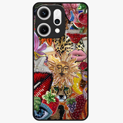 Beaded Fashion Jungle Glass Case showing flat back view with vibrant jungle inspired bead artwork and glossy glass finish.