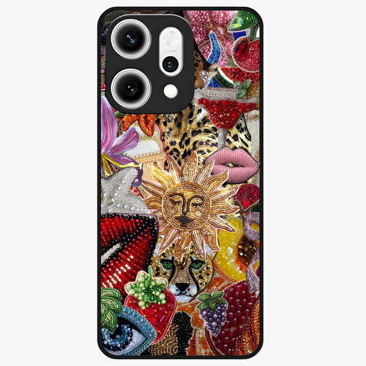 Beaded Fashion Jungle Glass Case showing flat back view with vibrant jungle inspired bead artwork and glossy glass finish.
