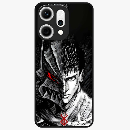 Berserker Blood Oath Glass Case showing flat back view with fierce warrior inspired artwork and glossy glass finish.