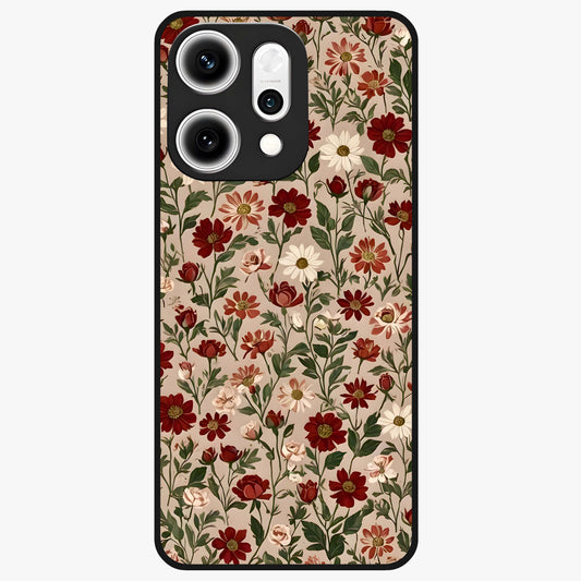 Biege Flower With Leaf Glass Case showing flat back view with soft beige floral artwork and glossy glass finish.