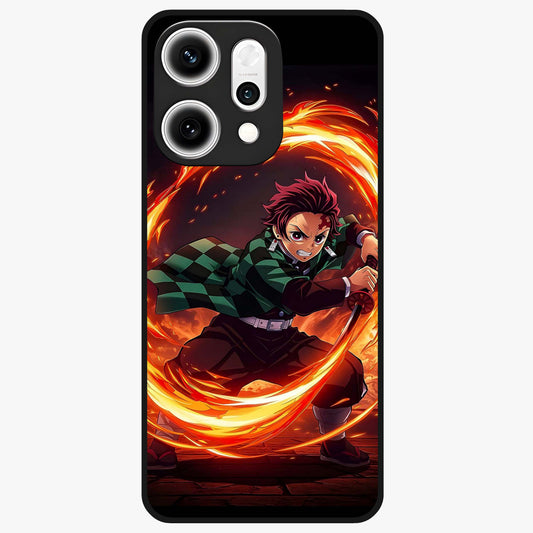 Blazing Sword Resolve Glass Case showing flat back view with fiery sword artwork and glossy glass finish.