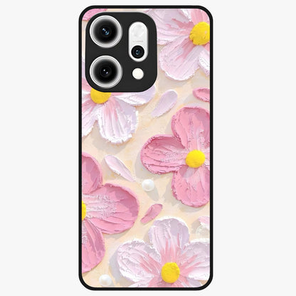Blush Bloom Texture Glass Case showing flat back view with soft blush floral texture artwork and glossy glass finish.