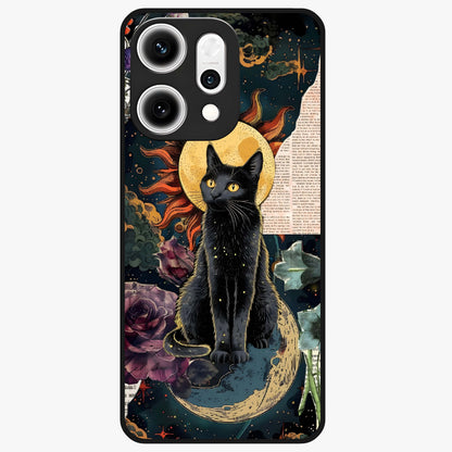 Celestial Black Cat Glass Case showing flat back view with mystical black cat artwork and glossy glass finish.