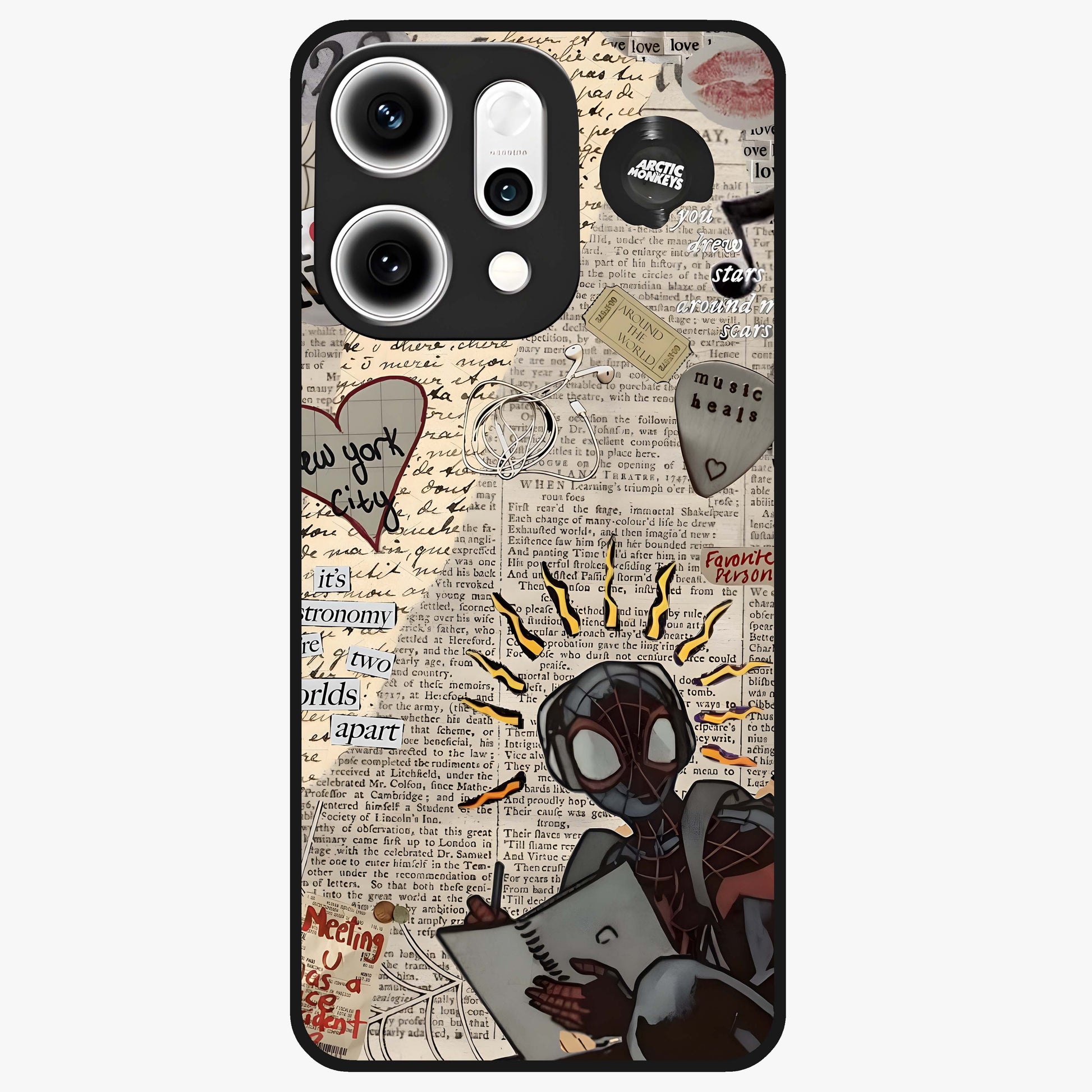 City Dream Sketch Glass Case showing flat back view with artistic city skyline sketch artwork and glossy glass finish.