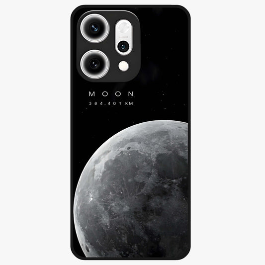 Cosmic Moon Glow Glass Case showing flat back view with glowing moon artwork and glossy glass finish.