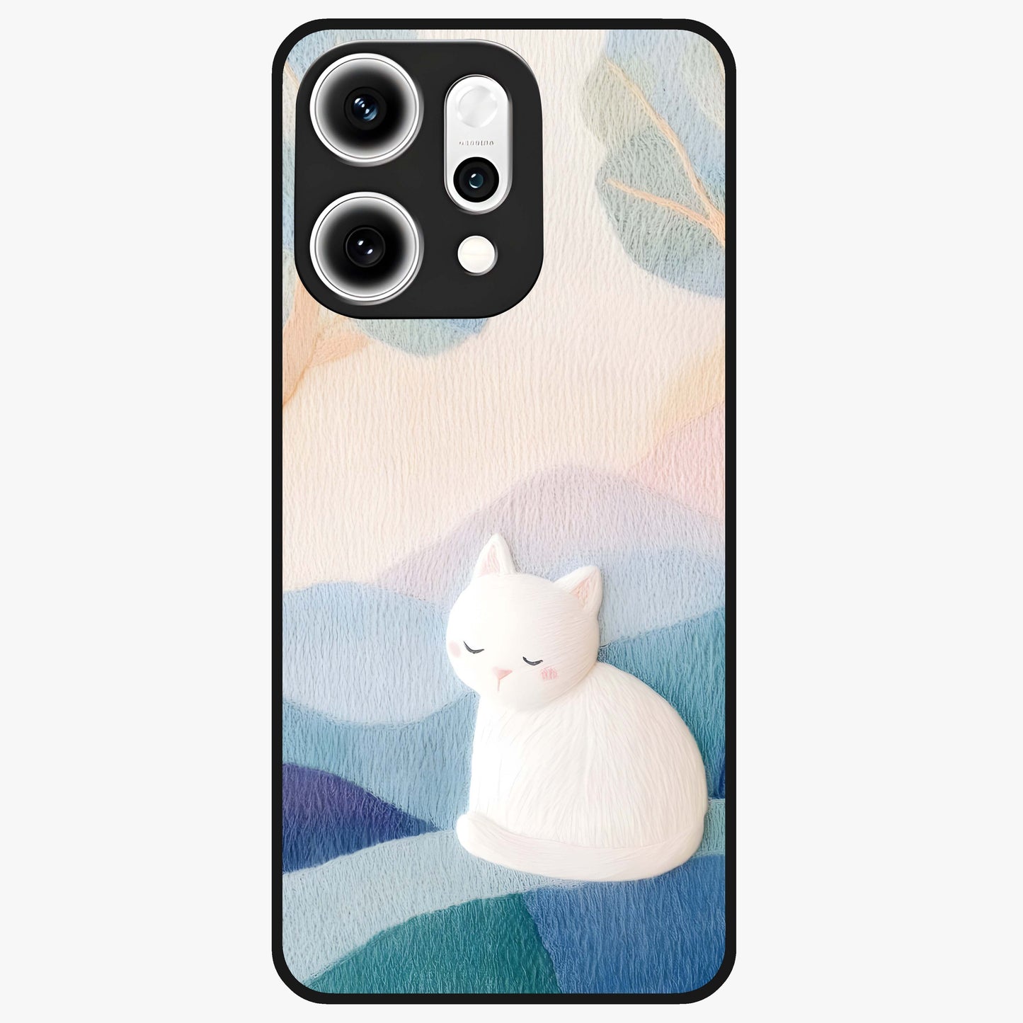 Cotton Dream Cat Glass Case showing flat back view with soft dreamy cat artwork and glossy glass finish.