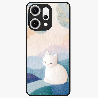 Cotton Dream Cat Glass Case showing flat back view with soft dreamy cat artwork and glossy glass finish.
