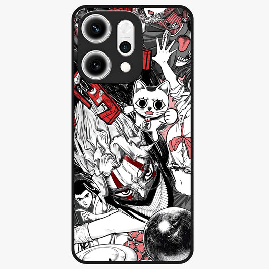 Crimson Chaos Panel Glass Case showing flat back view with bold crimson abstract artwork and glossy glass finish.