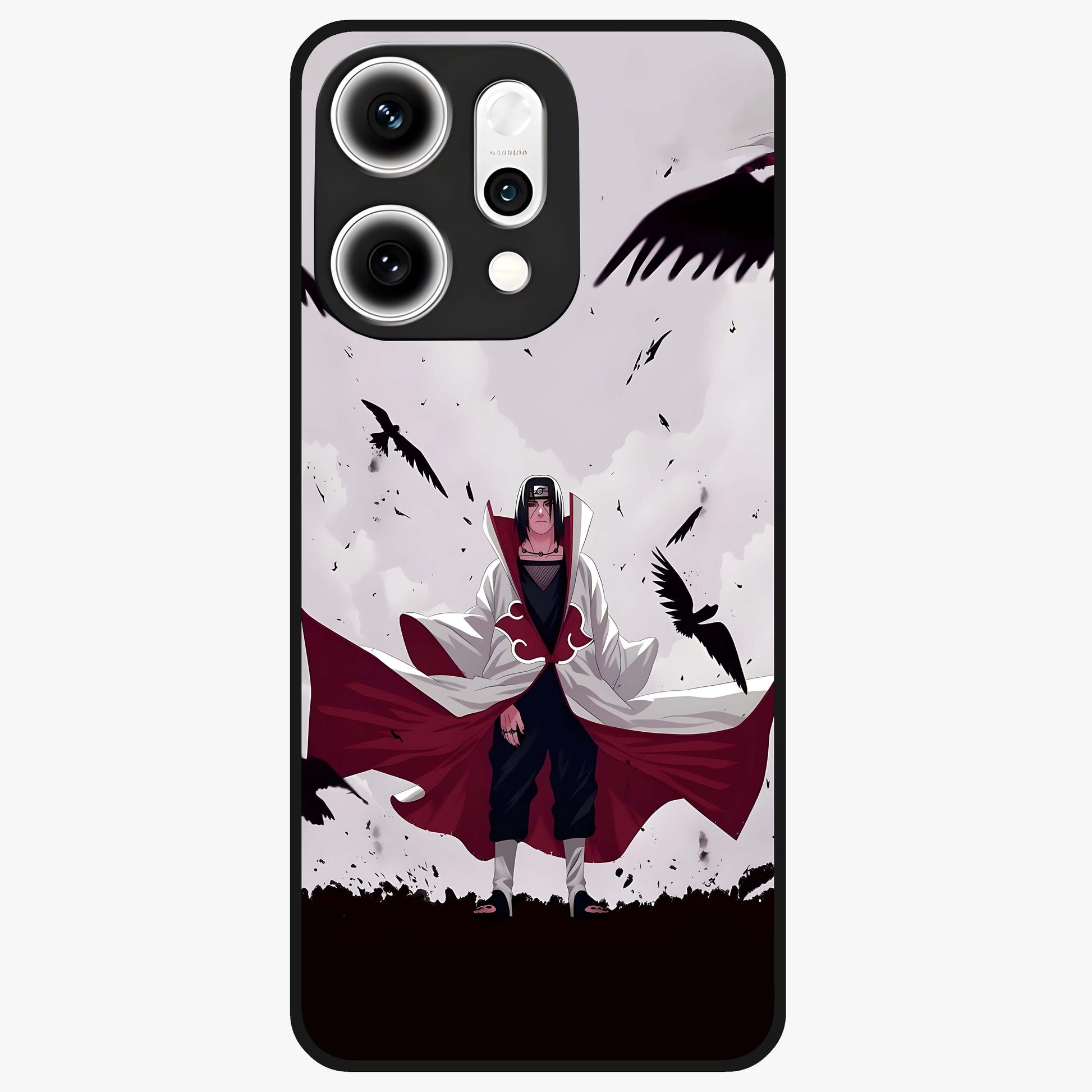 Crimson Crow Ascension Glass Case showing flat back view with mystical crow artwork and glossy glass finish.