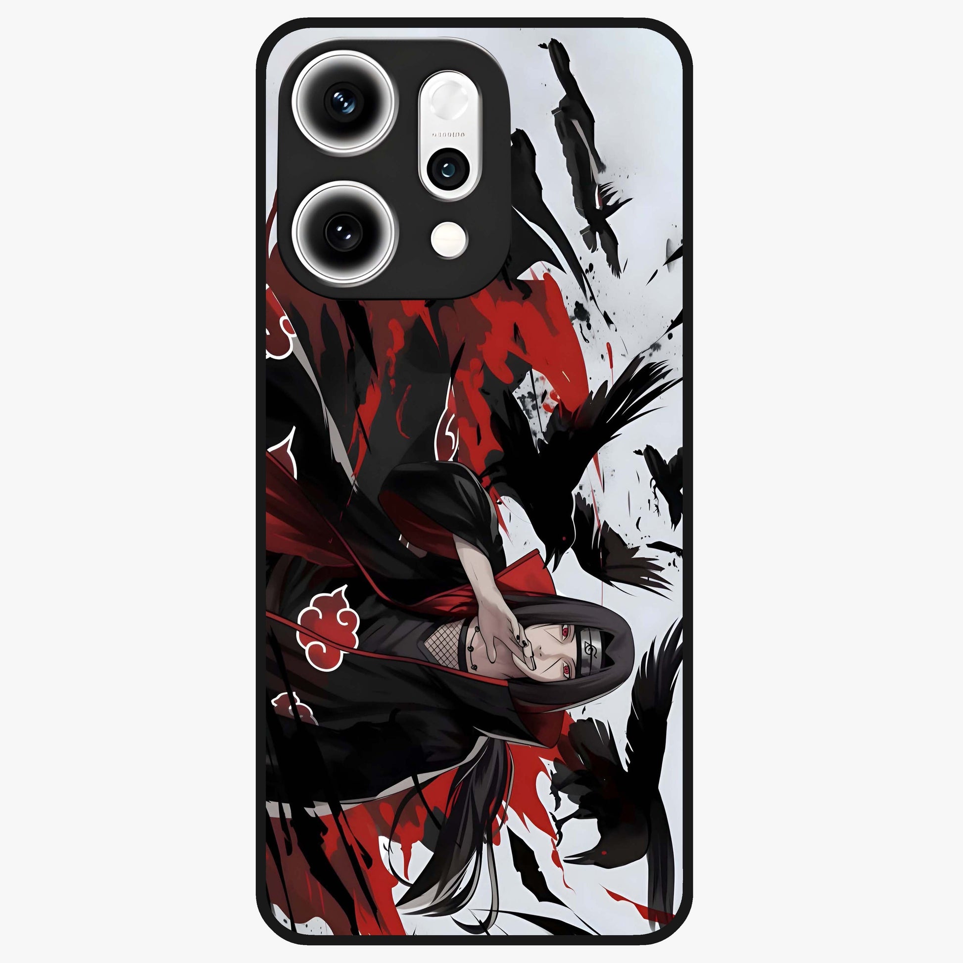 Crimson Crow Illusion Glass Case showing flat back view with artistic crow illusion artwork and glossy glass finish.