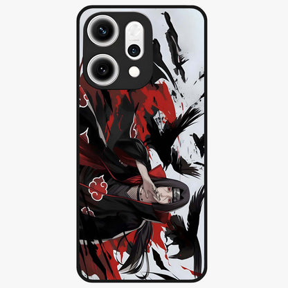 Crimson Crow Illusion Glass Case showing flat back view with artistic crow illusion artwork and glossy glass finish.