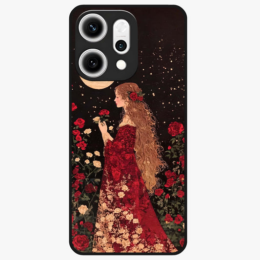 Crimson Dreams Glass Case showing flat back view with dreamy crimson artwork and glossy glass finish.