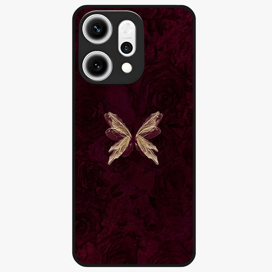 Crimson Fade Butterfly Glass Case showing flat back view with fading butterfly artwork and glossy glass finish.