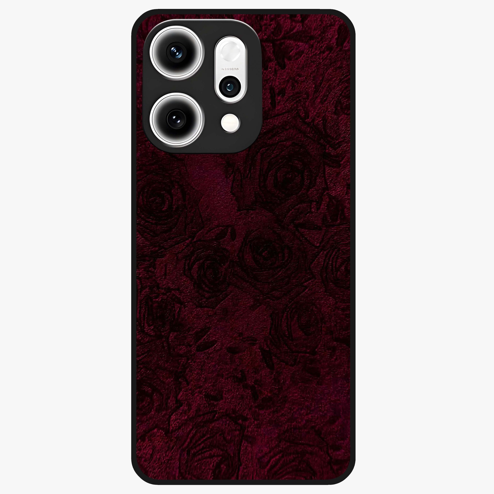 Crimson Fade Flow Glass Case showing flat back view with flowing crimson gradient artwork and glossy glass finish.