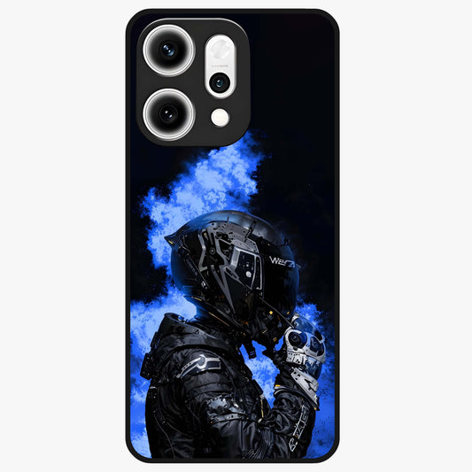 Cyber Sentinel Protocol Glass Case showing flat back view with futuristic cyber themed artwork and glossy glass finish.