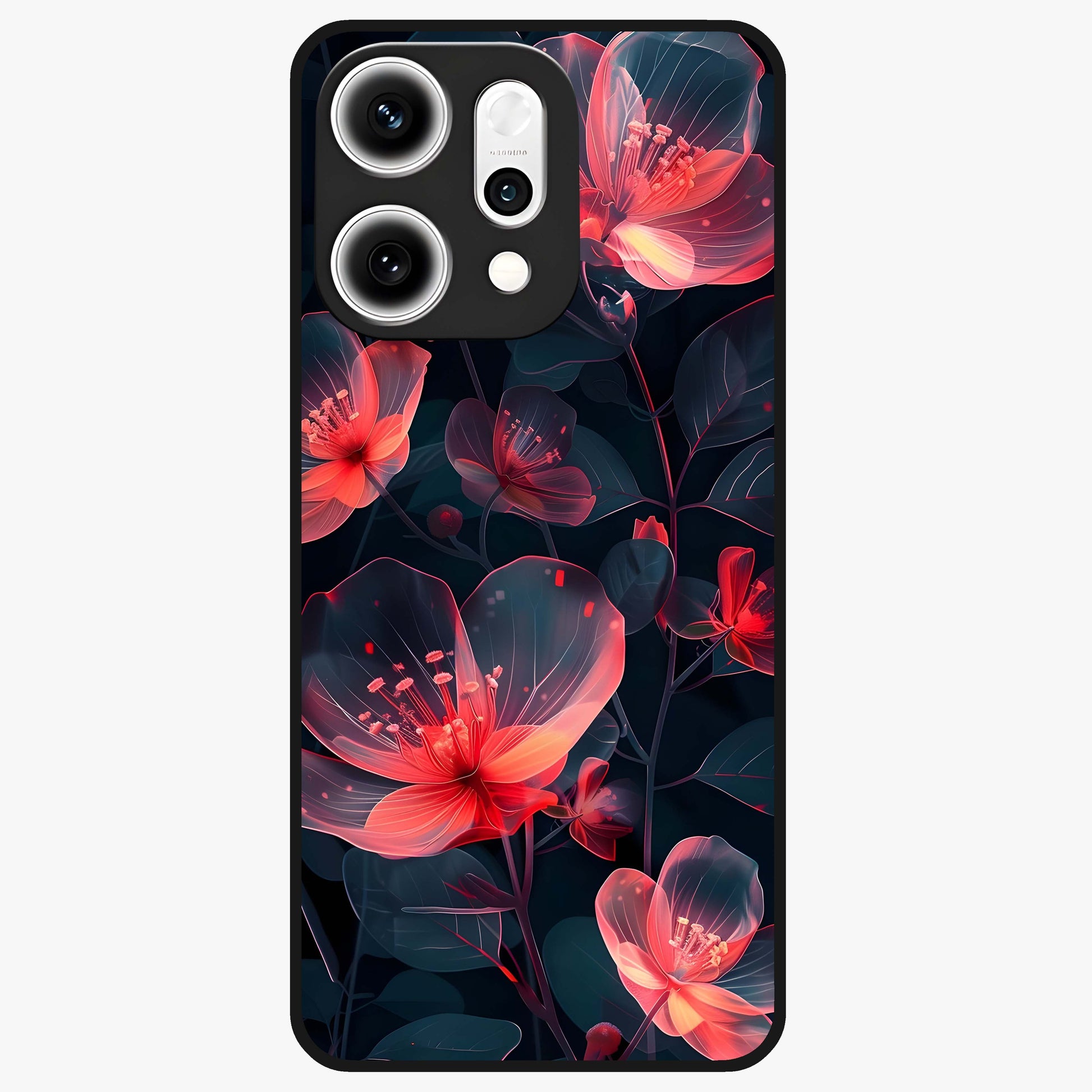 Dark Shade of Flower Glass Case showing flat back view with elegant dark floral artwork and glossy glass finish.