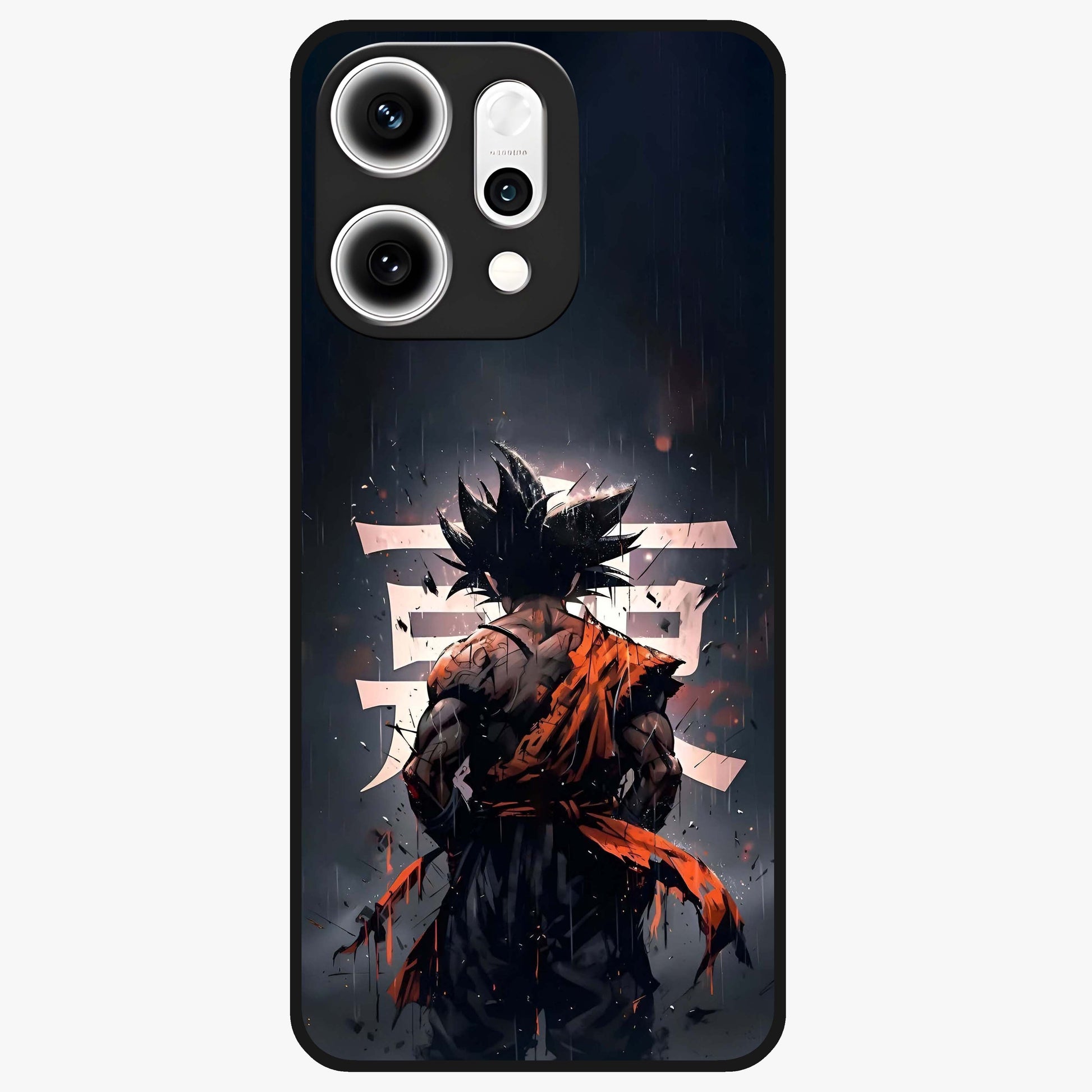 Dark Warrior In Rain Glass Case showing flat back view with warrior artwork in rainy atmosphere and glossy glass finish.