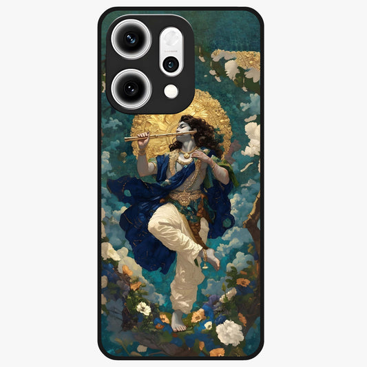 Divine Krishna Art Glass Case showing flat back view with Lord Krishna artwork and glossy glass finish.