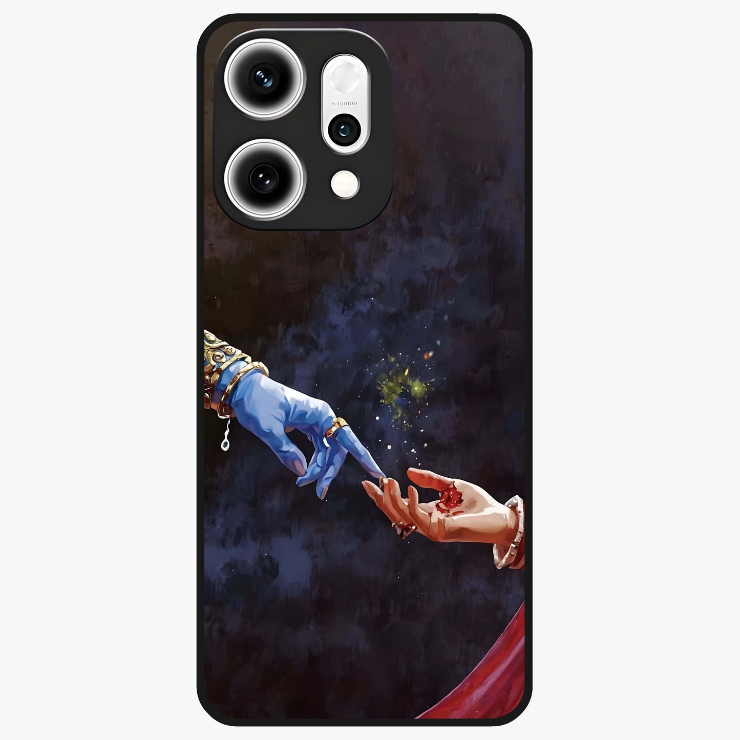 Divine Touch Eternal Glass Case showing flat back view with spiritual themed artwork and glossy glass finish.