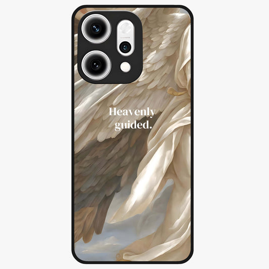 Divine Winged Grace Glass Case showing flat back view with elegant wing inspired artwork and glossy glass finish.