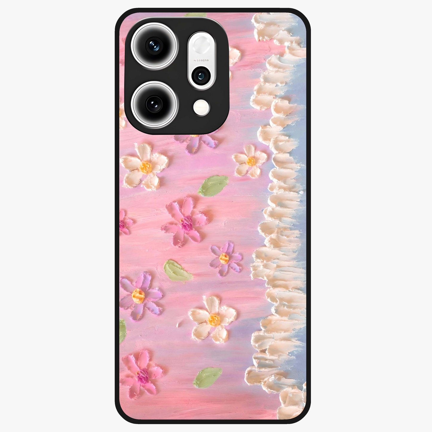 Dreamy Painted Garden Glass Case showing flat back view with artistic painted floral garden artwork and glossy glass finish.