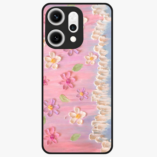 Dreamy Painted Garden Glass Case showing flat back view with artistic painted floral garden artwork and glossy glass finish.