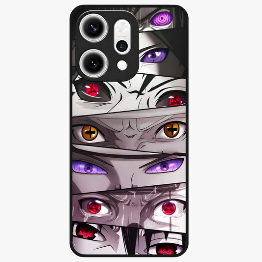 Eyes of Destiny Glass Case showing flat back view with striking eye themed artwork and glossy glass finish.