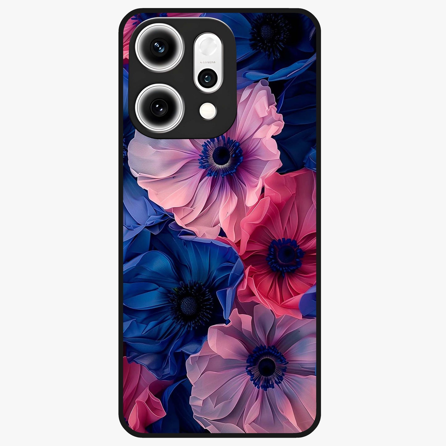Flower Paper Art Pattern Glass Case showing flat back view with paper cut style floral artwork and glossy glass finish.