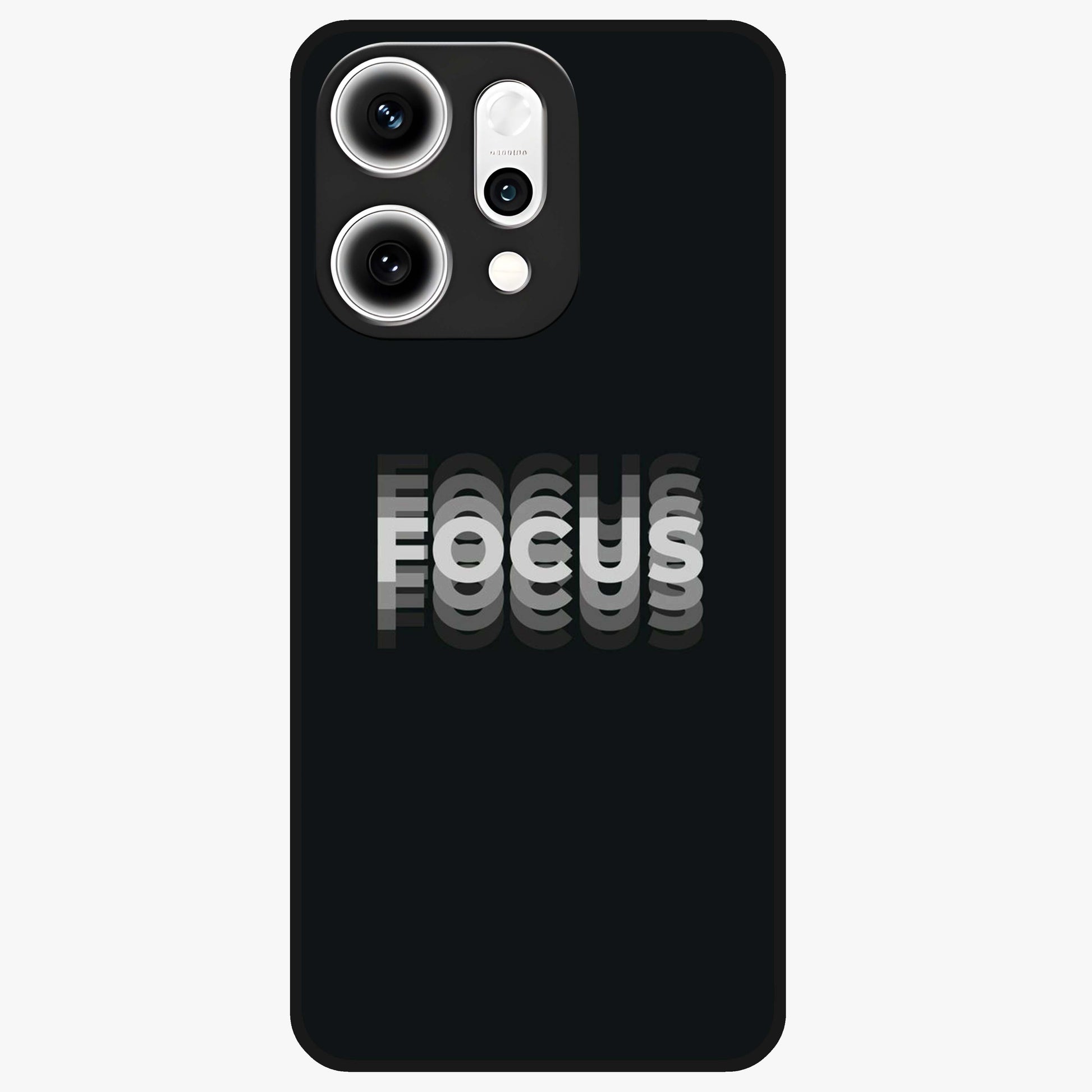 Focus Mode On Glass Case showing flat back view with bold motivational typography design and glossy glass finish.